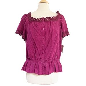 NEW Sonoma Short Sleeve Peasant Top w/ Tank Blouse Shirt XL Burgundy NWT